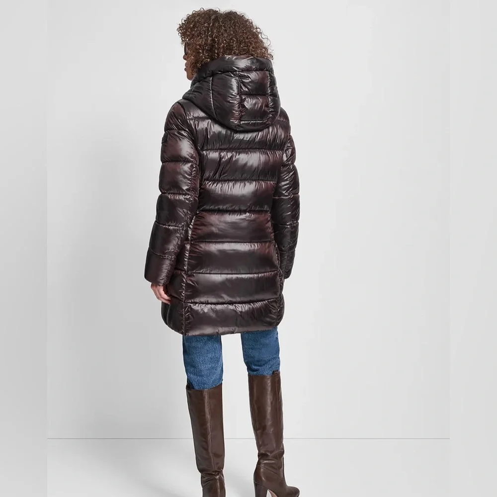 ❄️ DKNY Metallic burgundy Black Cherry 🍒 Bib Packable Shiny Bomber Jacket Coat - Picture 5 of 7